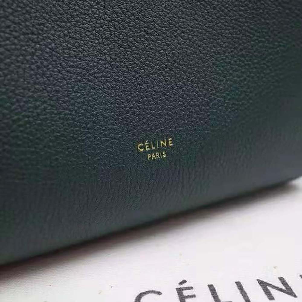 Celine Women Sangle Small Bucket Bag in Soft Grained Calfskin-Green