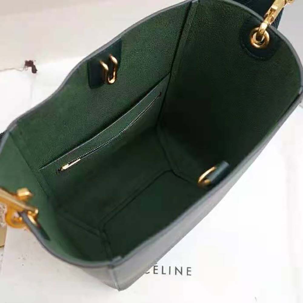 CELINE Soft Grained Calfskin Small Sangle Bucket Bag Green 1289959