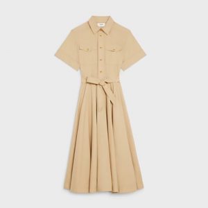 Celine Women Shirt Dress in Lightweight Cotton-Brown