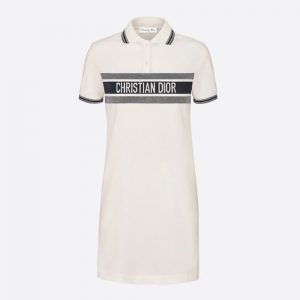 Dior Women Dioriviera Polo Shirt Dress White and Navy Blue Cotton Jersey