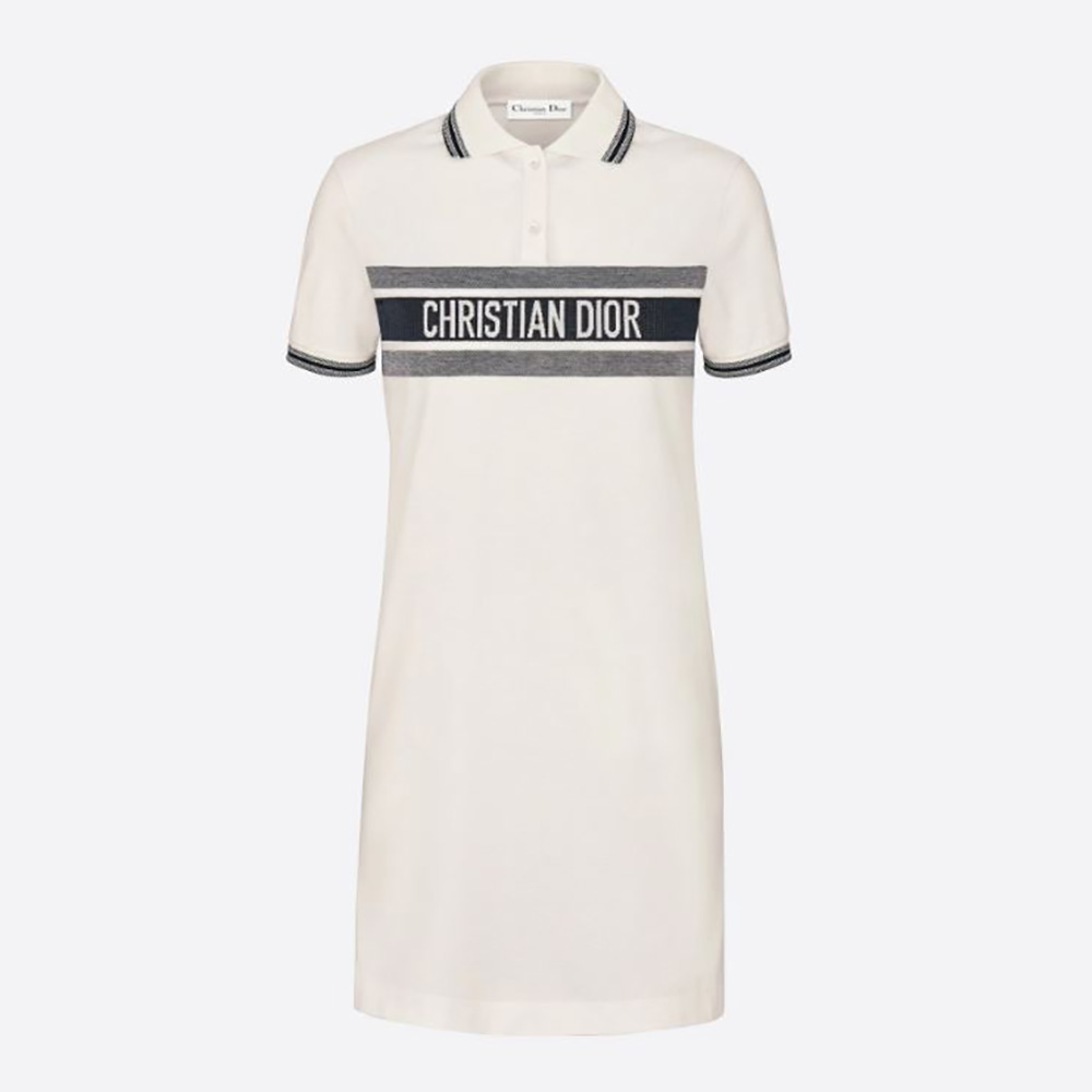 Dior Women Dioriviera Polo Shirt Dress White and Navy Blue Cotton Jersey