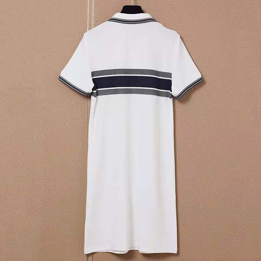 Dior - Polo Shirt White and Navy Blue Cotton Jersey - Size XL - Women