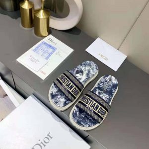 dway slide deep blue toile de jouy reverse embroidered cotton