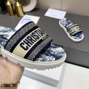 dway slide deep blue toile de jouy reverse embroidered cotton