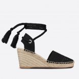 Dior Women Granville Wedge Espadrille Black Mesh Embroidery