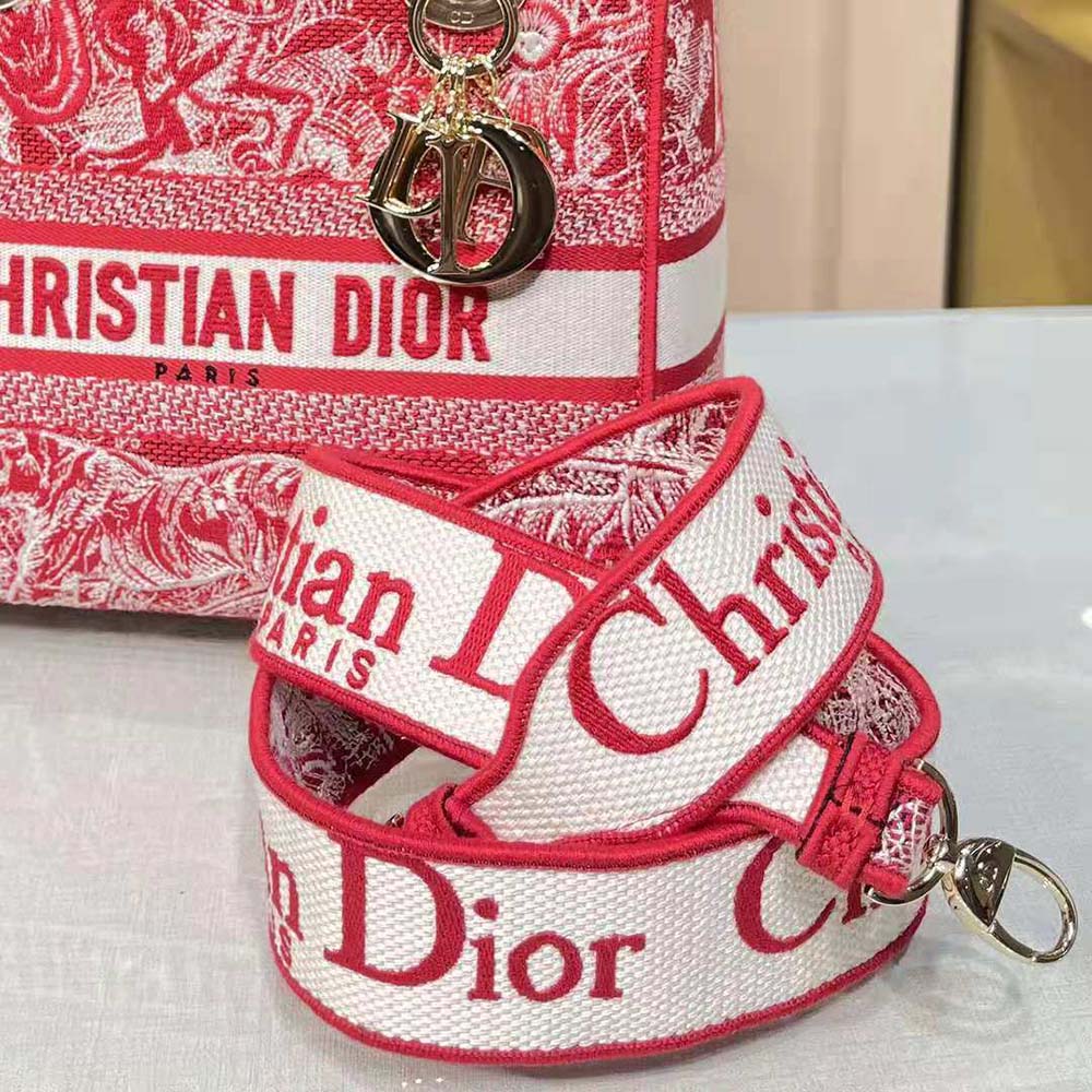 Dior Medium Lady D-Lite Bag Raspberry Toile de Jouy Reverse Embroidery