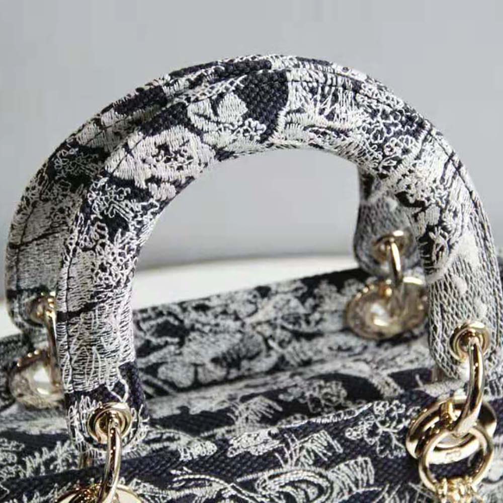 Medium Lady D-Lite Bag Blue Toile de Jouy Reverse Embroidery