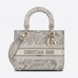 Dior Women Medium Lady D-lite Bag Gray Toile de Jouy Reverse Embroidery
