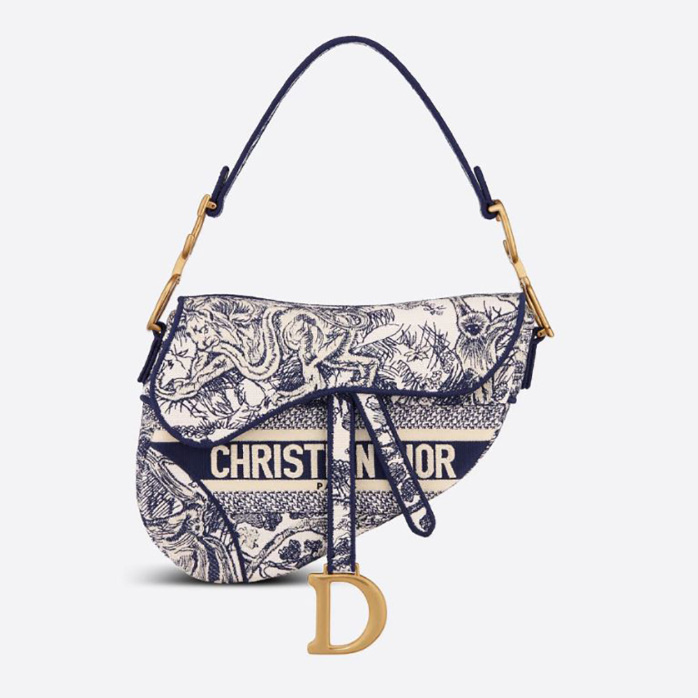 Dior Women Saddle Bag Blue Toile De Jouy Embroidery 4052