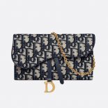 Dior Women Saddle Wallet Blue Dior Oblique Jacquard