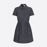 Dior Women Short Dress Blue-Gray Technical Cotton Canvas and Linen