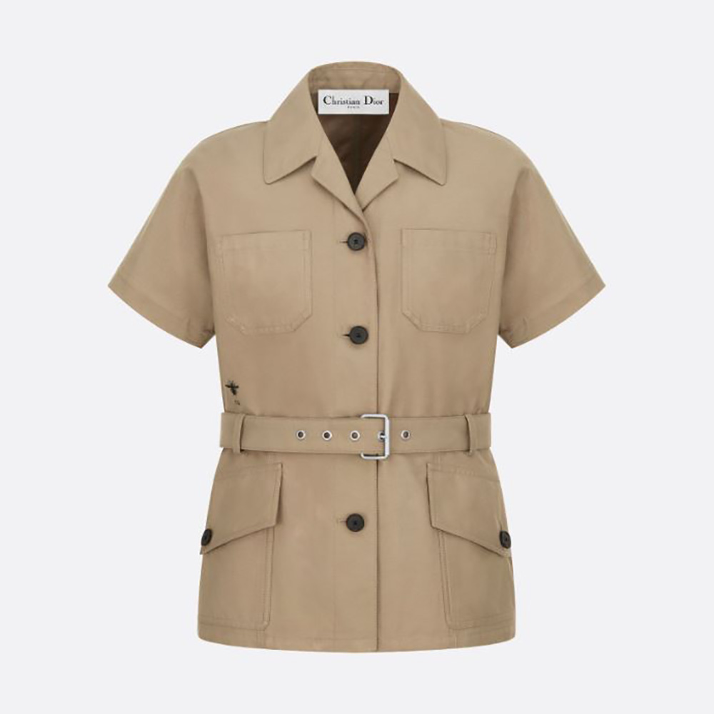Dior - Belted Trench Coat with Criss Cross Collar Beige Cotton Gabardine - Size 40 - Women