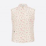 Dior Women Sleeveless Blouse Ecru Habotai Silk with Raspberry Pop Dots