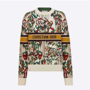 Dior Women Sweater Multicolor Stretch Cashmere and Wool with Toile de Jouy Motif