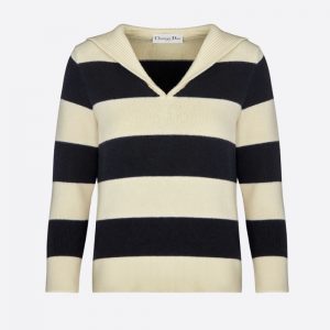 Dior Women Sweater Navy Blue and Ecru Dior Marinière Wool and Cashmere Knit