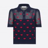 Dior Women Sweater Navy Blue and Red Hearts I Love Paris Cotton Knit