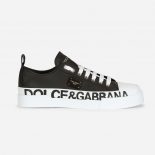 Dolce Gabbana D&G Women Calfskin Portofino Light Sneakers with Logo-Detailed Plate and Logo Print-Black
