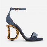 Dolce Gabbana D&G Women Patchwork Denim Sandals with Baroque DG Heel