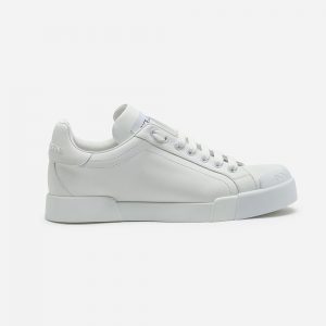 Dolce Gabbana D&G Women Portofino Sneakers in Nappa Leather and Rubber Toe-Cap-White