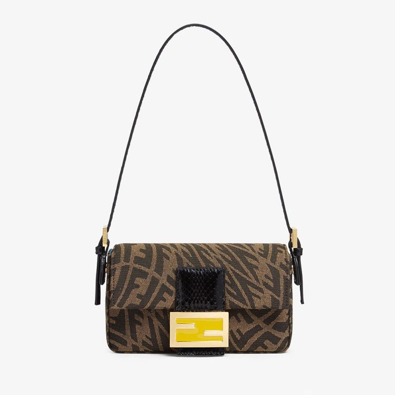 Fendi Women Baguette 1997 Brown Jacquard FF Vertigo Bag