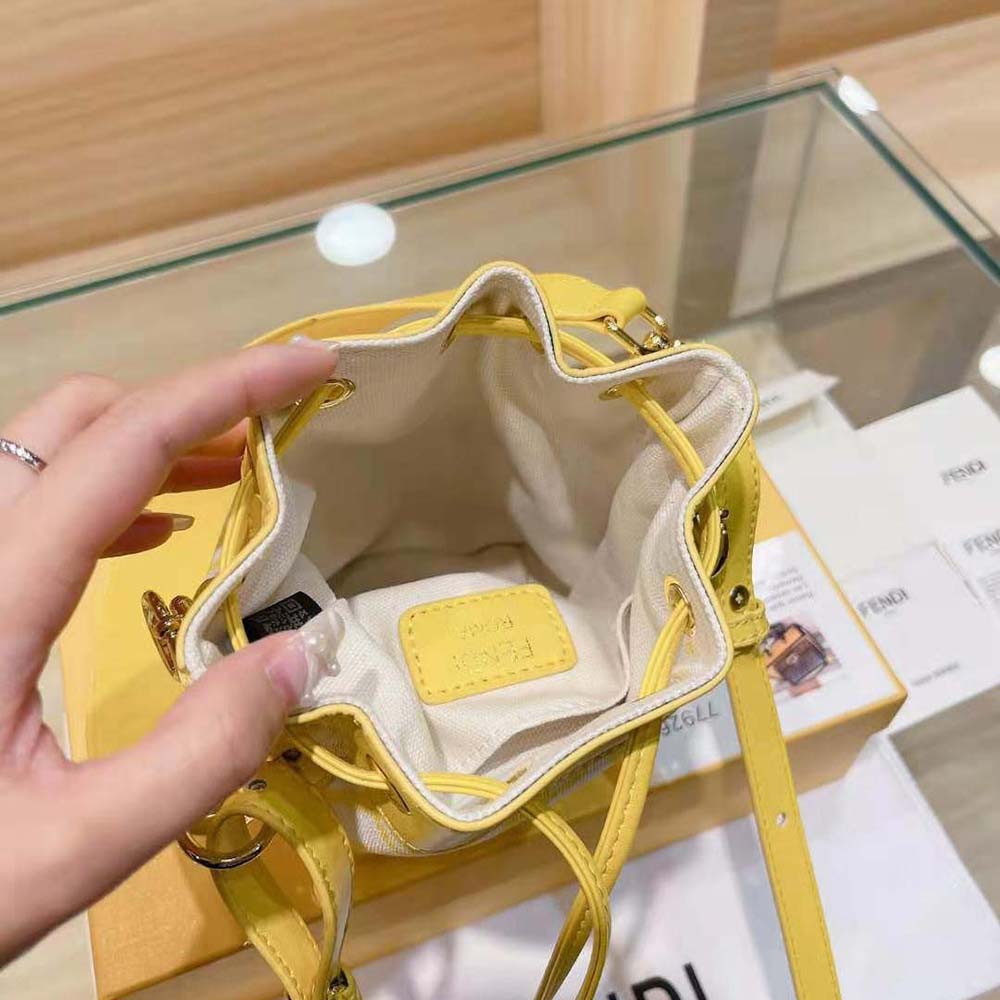 Mon Tresor Mini Leather Bucket Bag in Yellow - Fendi