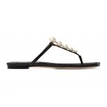 Jimmy Choo Women Alaina Flat Black Nappa Leather Flats with Pearl Embellishment