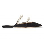 Jimmy Choo Women Alaina Flat Black Suede Flats with Pearl Embellishment