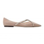 Jimmy Choo Women Genevi Flat Ballet Pink Pointed-Toe Flats with Crystal Chain
