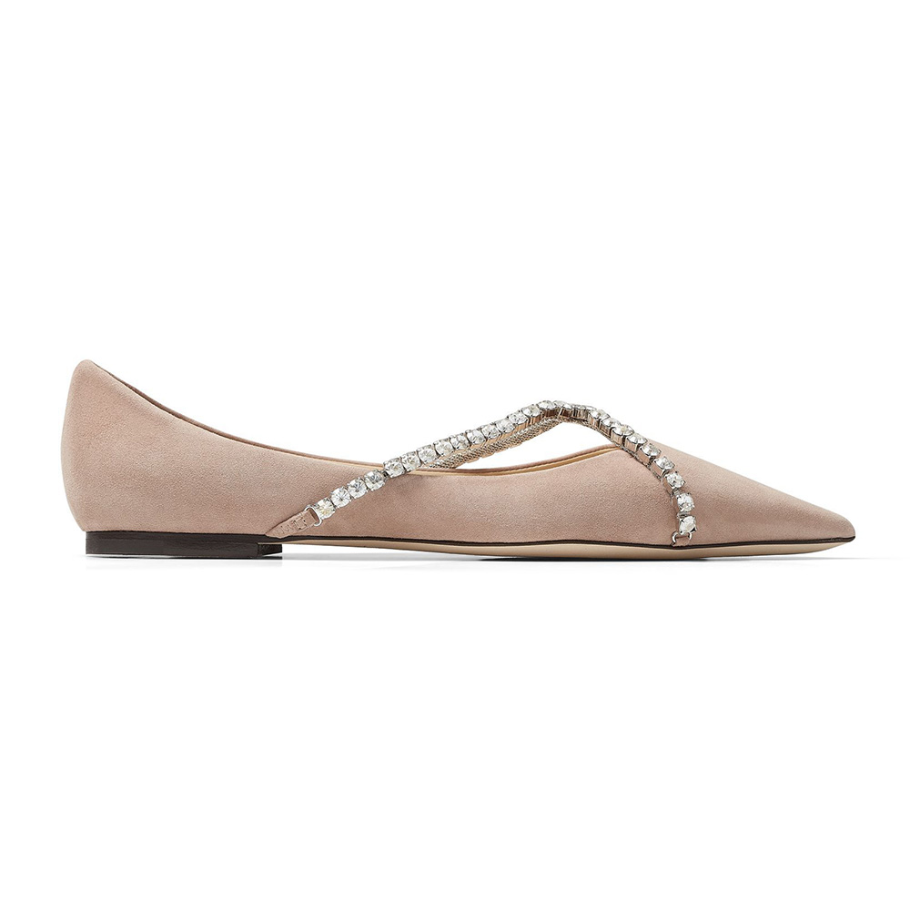 Jimmy Choo Women Genevi Flat Ballet Pink Pointed-Toe Flats with Crystal ...