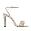 Jimmy Choo Women Thyra 100 Nude Suede Sandals with Pavé Crystal Cord Detail