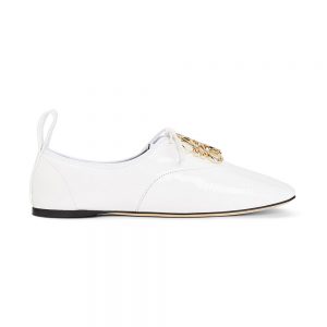 Loewe Women Soft Derby Anagram in Patent Calf-White