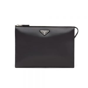 Prada Men Brushed Leather Pouch-Black