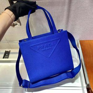 Prada Logo-embossed Drill Tote Bag in Blue