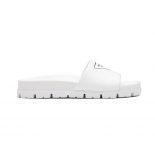Prada Women Leather Slides in 20mm Heel-White