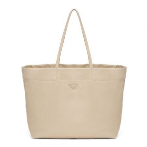 Prada Women Re-Nylon and Saffiano Leather Tote Bag-Beige