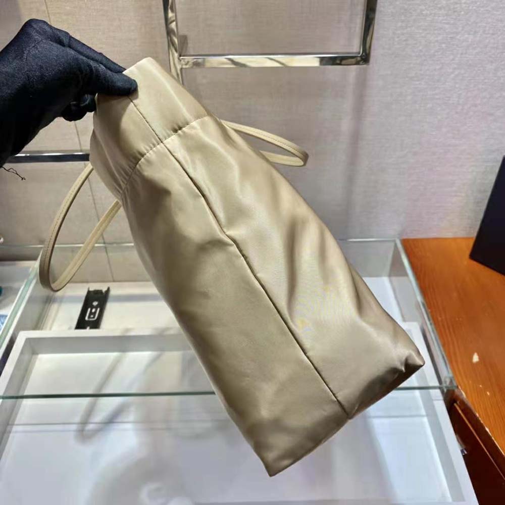 Prada Women Re-Nylon and Saffiano Leather Tote Bag-Beige