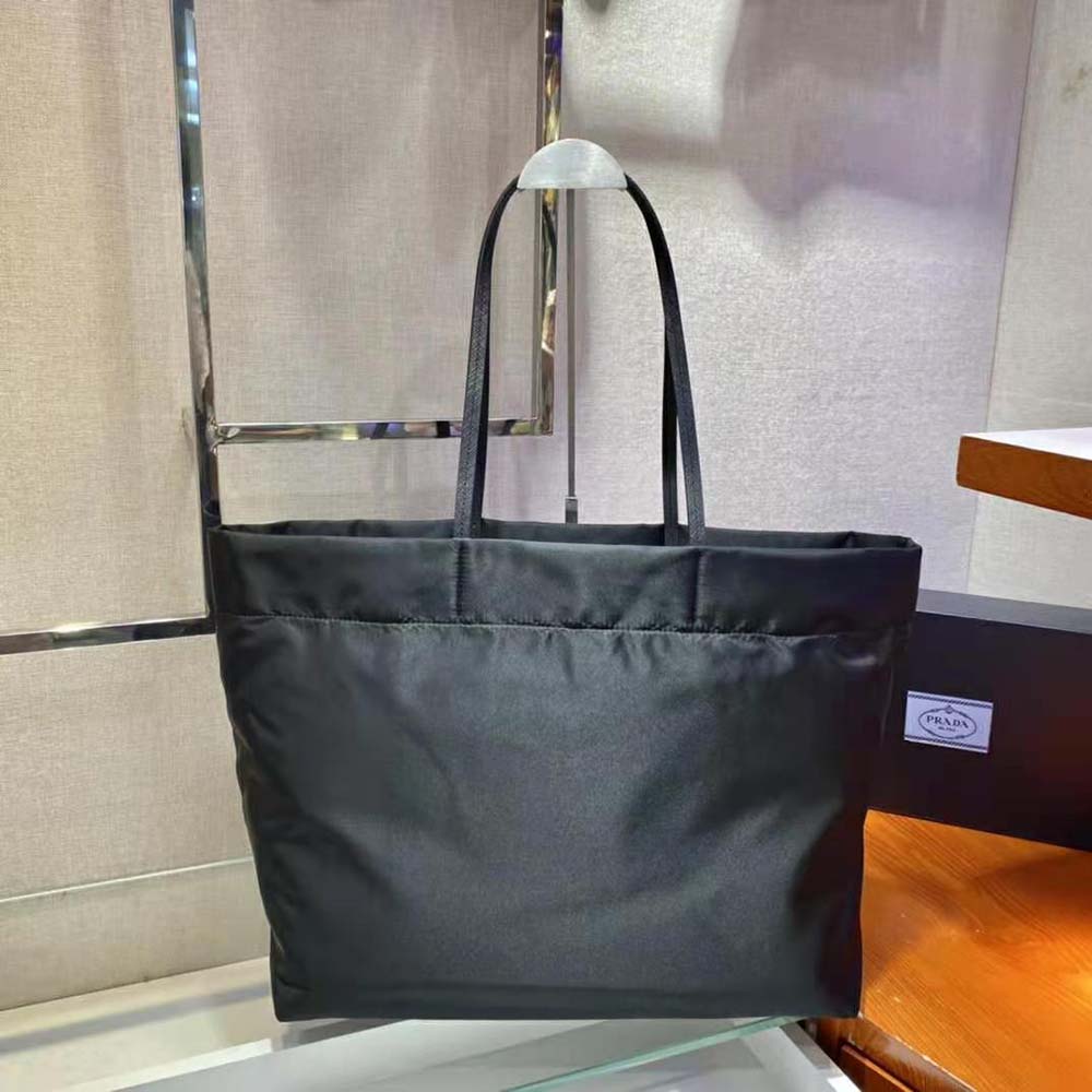 Prada Women Re-Nylon and Saffiano Leather Tote Bag-Black