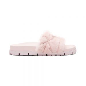 Prada Women Shearling Slides in 20mm Heel-Pink