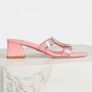 Roger Vivier Women Bikiviv Metal Buckle Mules in PVC-Pink