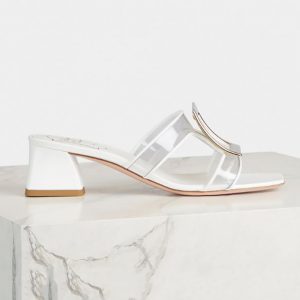 Roger Vivier Women Bikiviv Metal Buckle Mules in PVC-White