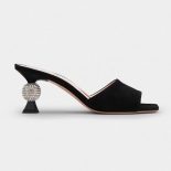Roger Vivier Women Marlene Strass Mules in Suede-Black