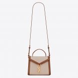Saint Laurent YSL Women Cassandra Mini Top Handle Bag in Canvas and Smooth Leather