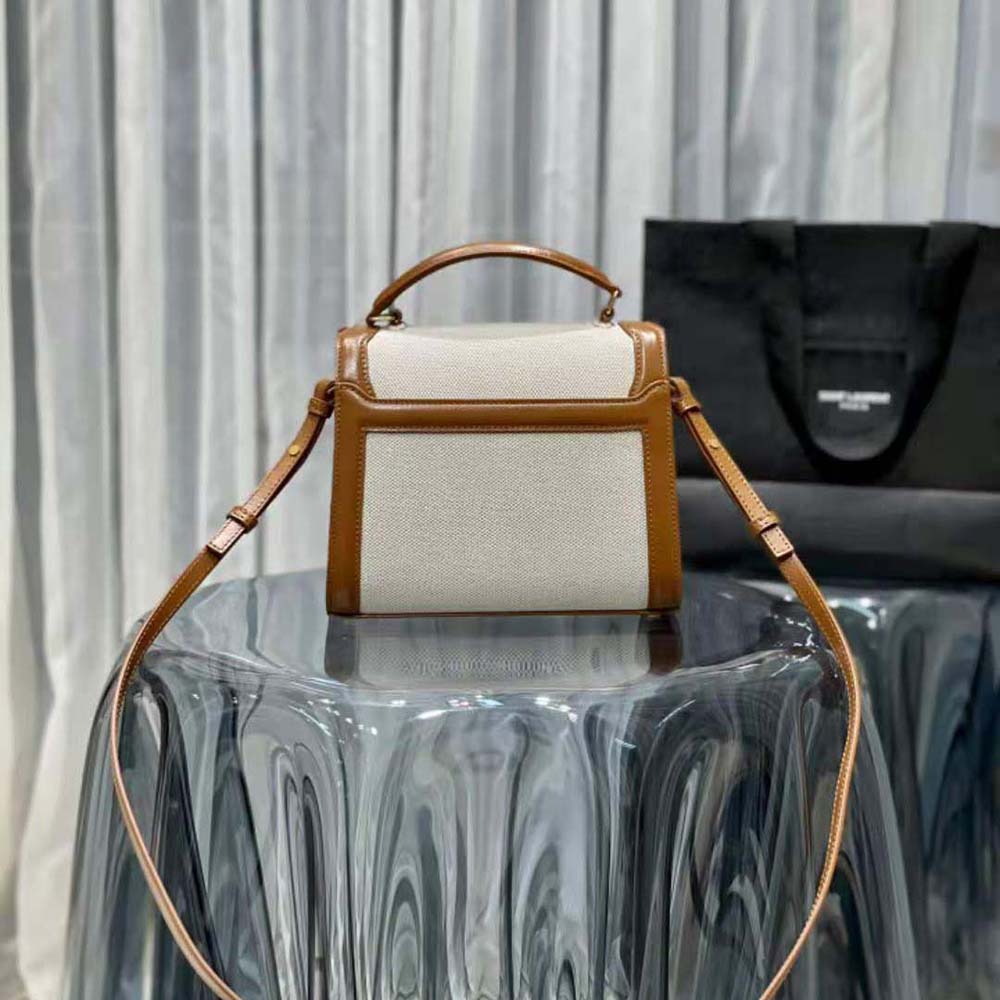 Saint Laurent YSL Women Cassandra Mini Top Handle Bag in Canvas and Smooth Leather 3 Saint Laurent YSL Women Cassandra Mini Top Handle Bag in Canvas and Smooth Leather - Image 3