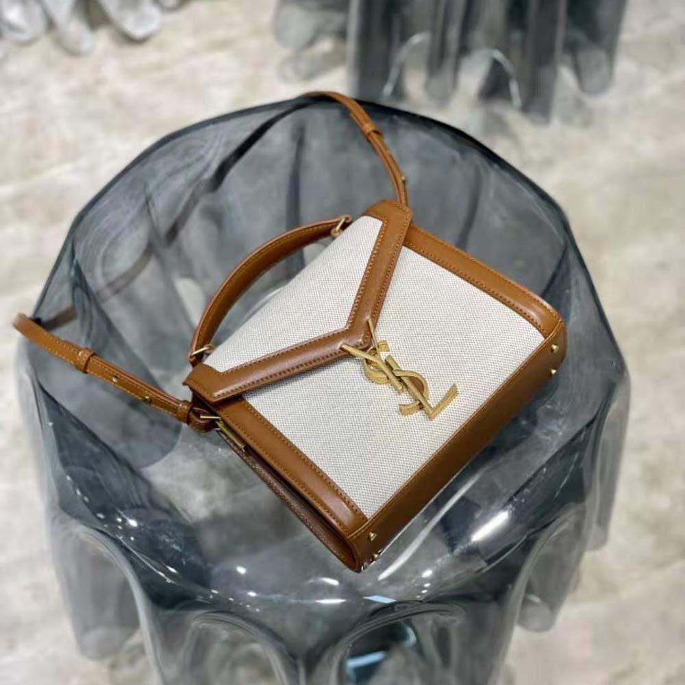 Saint Laurent YSL Women Cassandra Mini Top Handle Bag in Canvas and Smooth Leather 4 Saint Laurent YSL Women Cassandra Mini Top Handle Bag in Canvas and Smooth Leather - Image 4