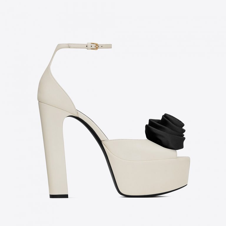 Saint Laurent YSL Women Jodie Platform Sandals in Suede with Silk Satin