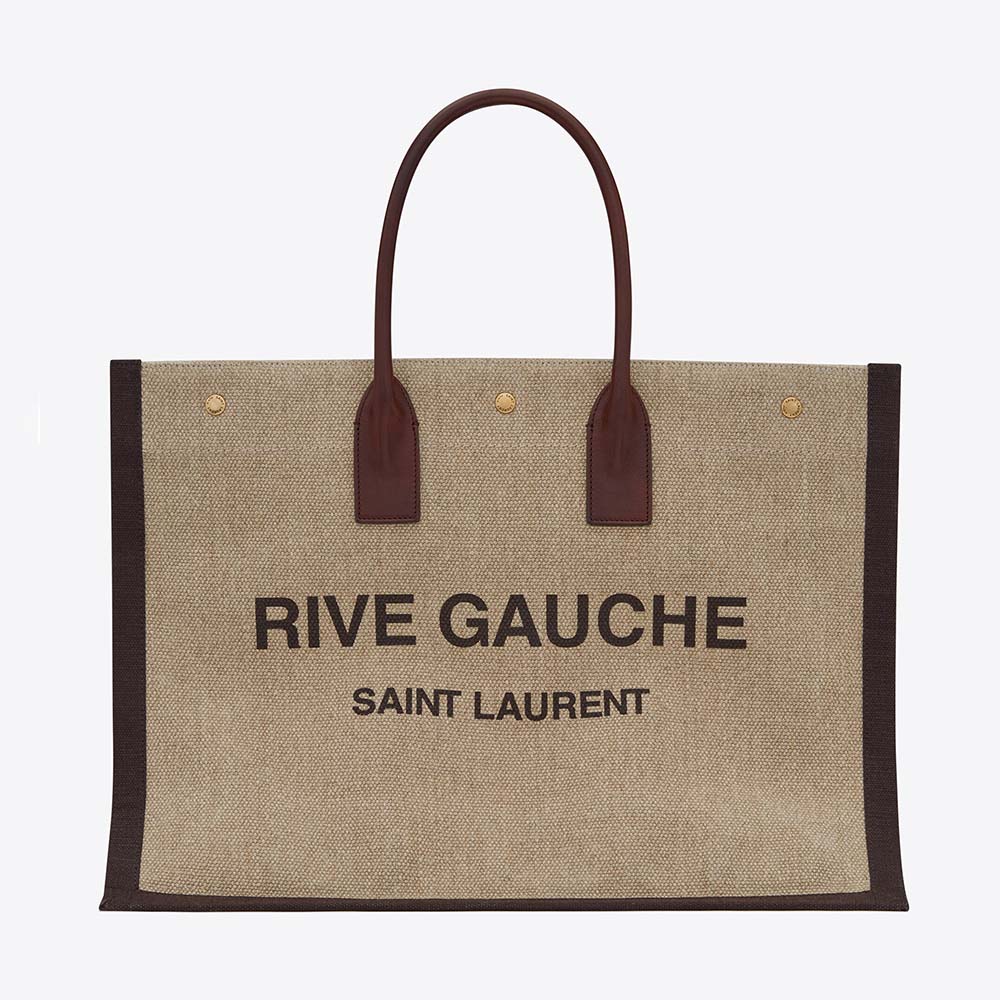 Saint Laurent YSL Women Rive Gauche Tote Bag in Printed Linen and Leather