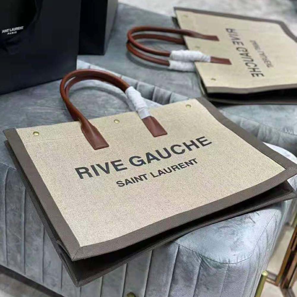 rive gauche small tote bag in linen and leather