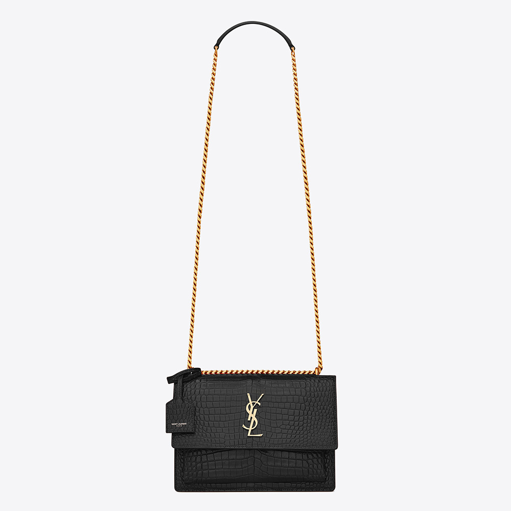 Saint Laurent YSL Women Sunset Medium in Crocodile-Embossed Shiny Leather