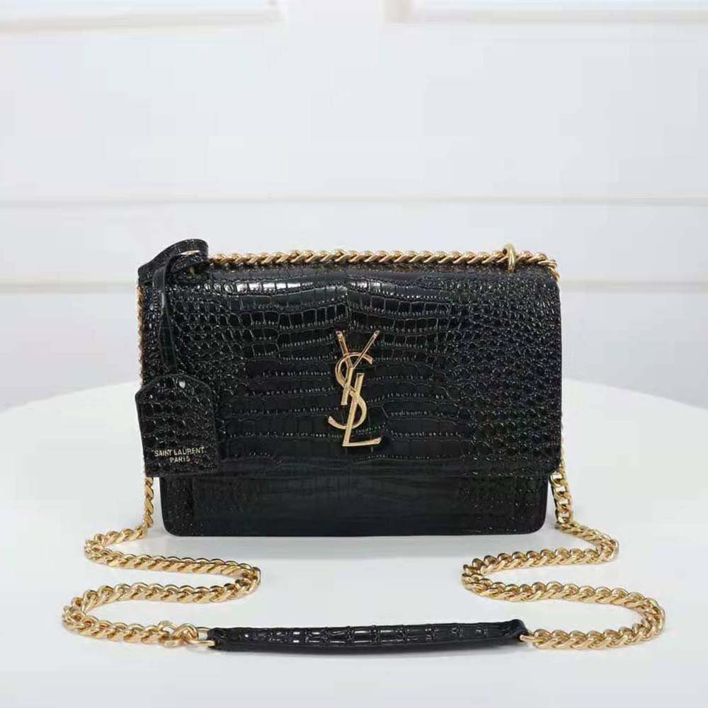 Ysl sunset medium in crocodile embossed shiny discount leather