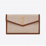 Saint Laurent YSL Women Uptown Pouch in Canvas and Smooth Leather